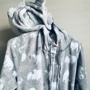 Onesie hooded fleece teddy women’s pajamas SZ M